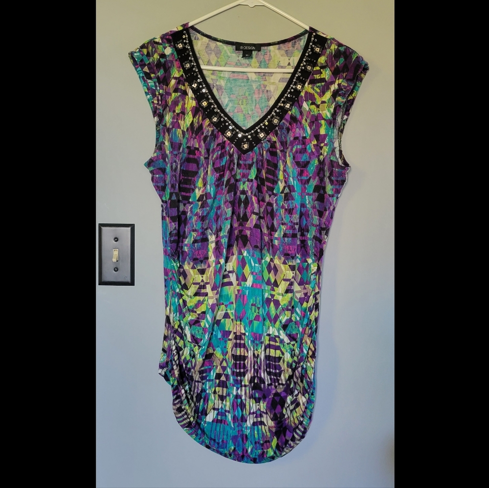 B•Design Multicolored Abstract Shell Sleeve Top